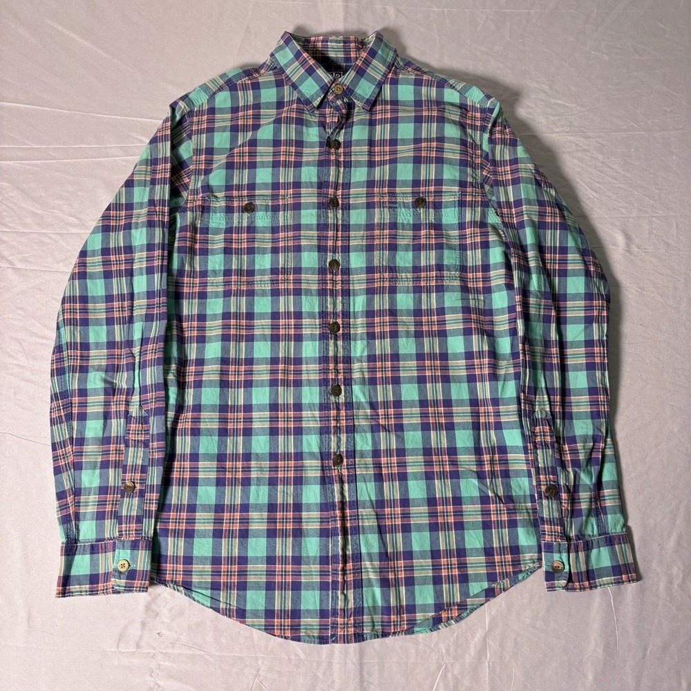 Polo Ralph Lauren Mens Medium Plaid Button Down Shirt Teal Purple Long Sleeve